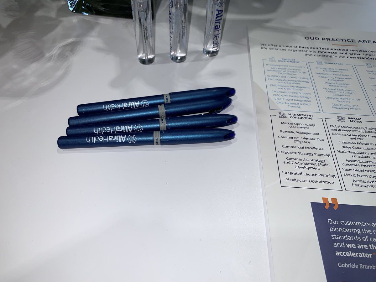 PinkSheetHobbs's tweet photo. In keeping with a story-telling slogan, AliraHealth has uniball pens, one of my favorite writing implements. #DIA2022 #PensOfDIA https://t.co/uebO8ARsAr