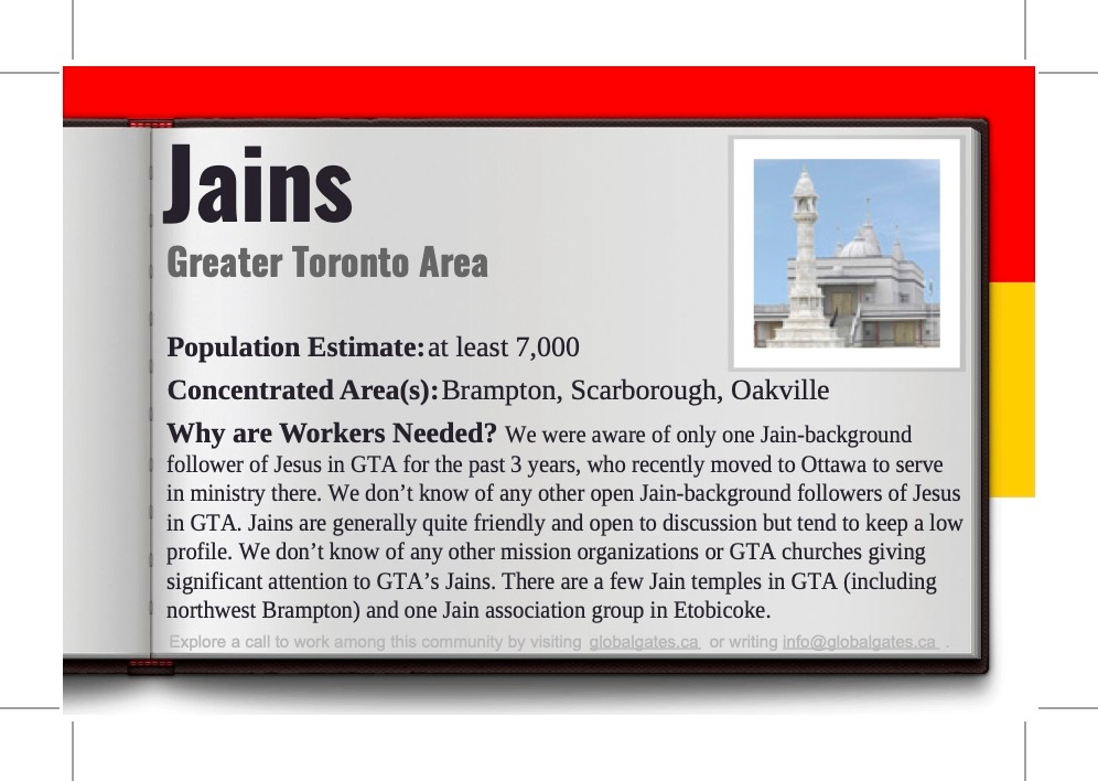 There are VERY few Jain followers of Jesus in the GTA. Please pray for the Lord to burden local churches and believers with a heart to reach out in Jesus' name.   #globalgatescanada, #pray4unreached, #frontiermissions