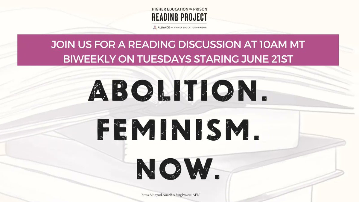 AllianceforHEP's tweet photo. Welcome to the Higher Education in Prison Reading Project! We are delighted to officially start our discussion of Abolition. Feminism. Now.” #WhatToRead #ReadingProject #AbolitionFeminismNow #TuesdayMotivation #NonFiction #WhereAreYouReading #Reader #ReadersCommunity https://t.co/JfDl73AWFO