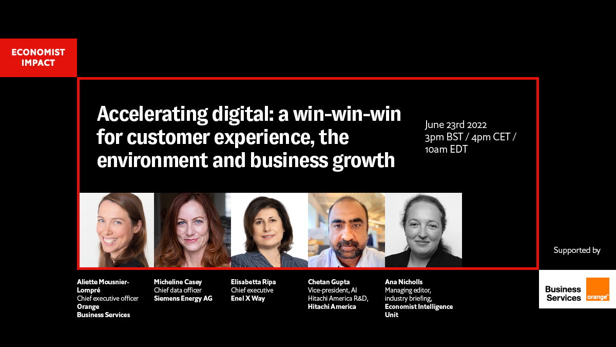 EconomistEvents's tweet photo. Hear business leaders from @Siemens @enelxway @Hitachi_US and @orangebusiness discussing digitisation and how best to leverage new technologies including AI and machine learning to help achieve your business goals. Register free: https://t.co/LegocXRDTK #EconAcceleratingDigital https://t.co/mwTgZ4fXHw