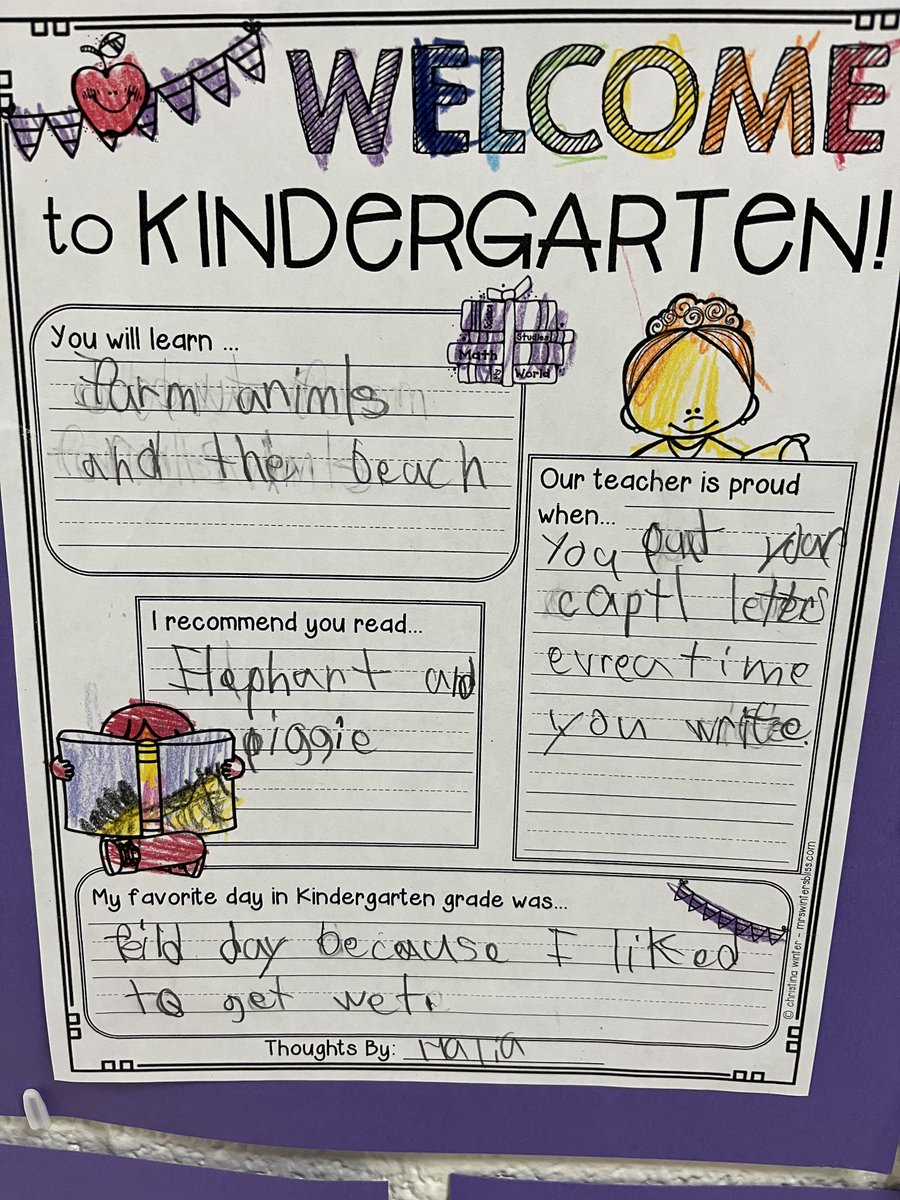 OliveChapelElem's tweet photo. Some of our rising first graders wrote some words of wisdom for our incoming kindergarteners! @ErinKelleyMay @BeverlyLSmith1 #wordsofwisdom #favoritethingsaboutkindergarten #offtofirstgrade https://t.co/FnM07sNwrE