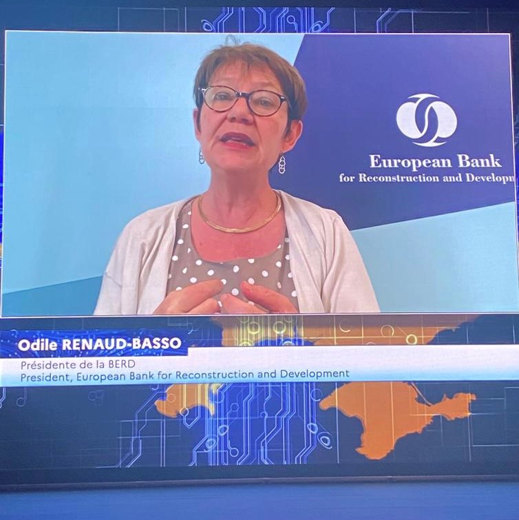 EBRD's tweet photo. 2. "The reconstruction, when it begins, will be the biggest challenge that development finance has faced in recent decades.

Our multilateral setting - with Ukraine, EU and G7 represented in our governance - gives the EBRD a unique role," said @OdileRenaud 
#PFUE2022 https://t.co/qvl7vWKF65
