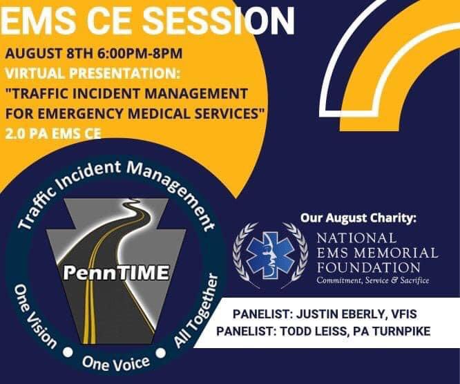 EberlyJustin's tweet image. Join @PennTime and @EberlyJustin for a virtual  “#TIM for EMS” session benefiting the National EMS Memorial.

The “$10 Club” Facebook group offers #PA EMS #CE to anyone willing to donate $10 directly to the designated charity of the month.