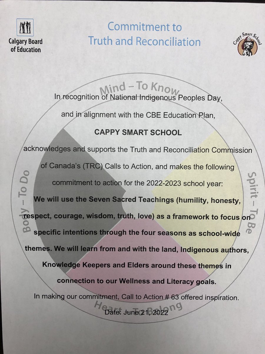 Fiwatkins's tweet photo. @CappySmartCBE we recommit to Truth and Reconciliation on National Indigenous Peoples Day, today #CBEIndigenousEd #WeAreCBE #IndigenousPeoplesDay #SuperCappy https://t.co/p52CwZnqmY
