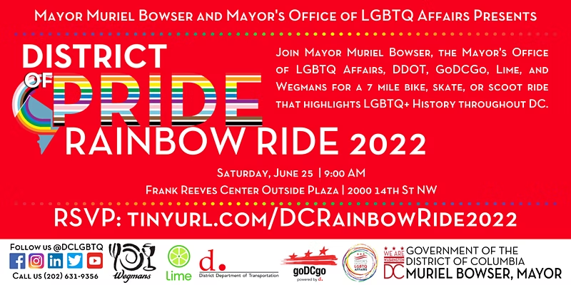 DCLGBTQ's tweet photo. The #RainbowRide2022 🌈is happening THIS Saturday, starting at 9am at Reeves Center!
🛴Scoot
🛹Skate
🛼 Roll
🚴Bike
@LimeBike/@bikeshare will bring #BikeDC/#ScootDC choices & #safety tips!
We will bring the #LGBTQ+ history!
RSVP now: https://t.co/u8Jn7H6cyZ
#RidewithPride https://t.co/ESKie6tceI
