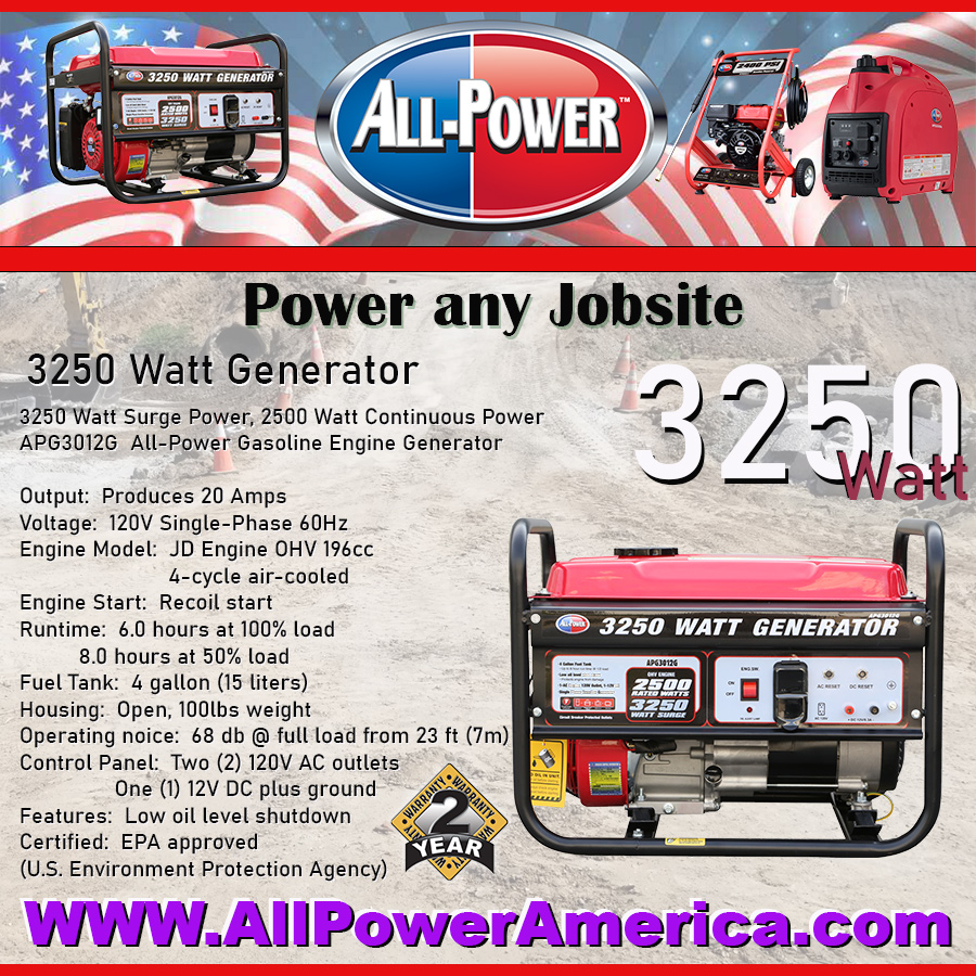 AllPowerAmeric1's tweet photo. All-Power Spec Sheet for APG3012G
⚡️#AllPowerAmerica #JDNA #AllPower #Generator #PortablePower #3kVA #Watt #HomeGenerator #EmergencyPower #HurricaneReady #CompactGenerator #JDEngine #genset #Power ⚡️ https://t.co/Z6fgOJfnEF
