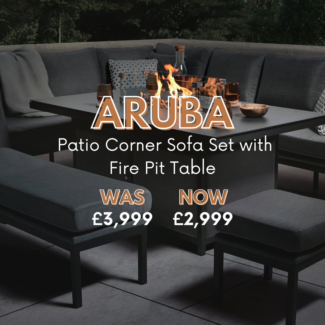 Big Savings! Aruba Patio Corner Sofa Set with Fire Pit Table, WAS £3,999 NOW £2,999. bit.ly/3dTpBa1

#outdoorfurniture #gardenfurniture
