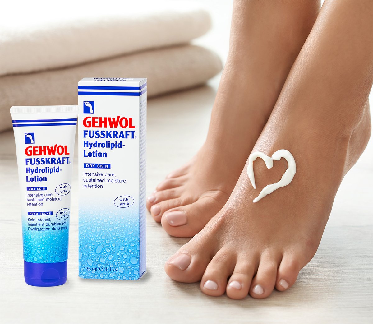 GEHWOL FUSSKRAFT Hydrolipid Lotion with callus softening ingredients is a suitable product for people with excess callus on their feet. It improves hydration and ensures elasticity of the skin barrier.