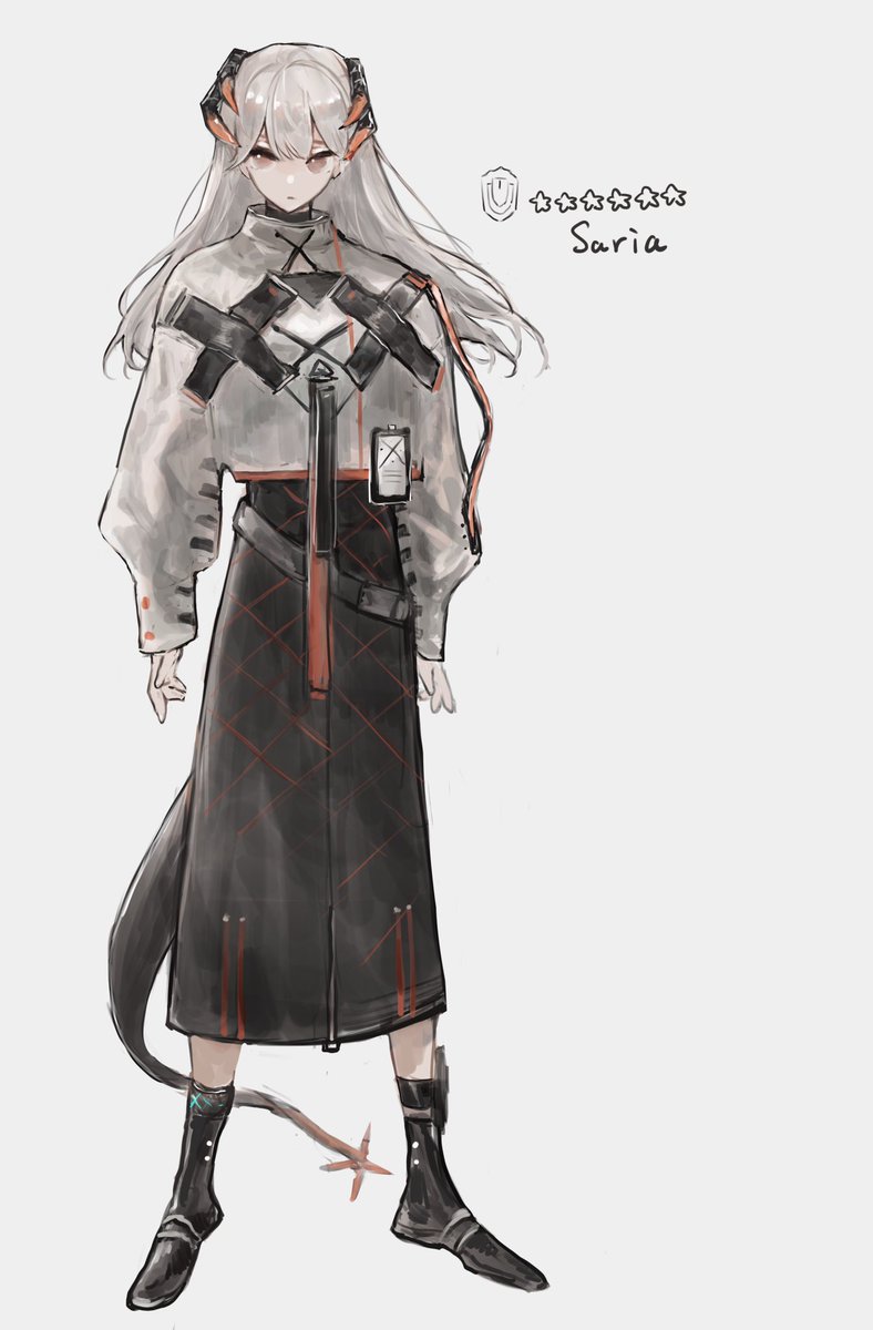 saria (arknights) 1girl solo horns skirt tail long hair black skirt  illustration images
