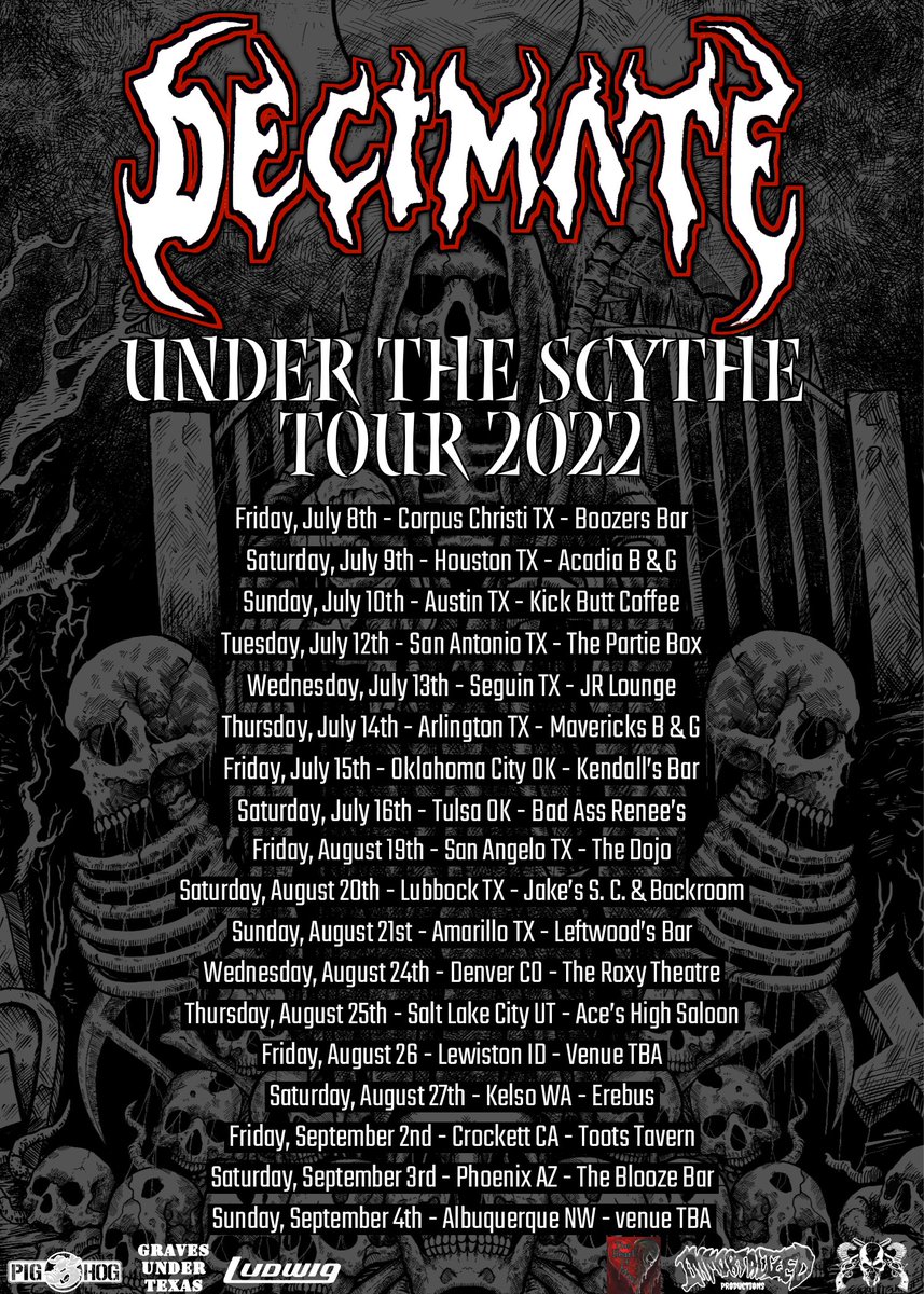 DecimateTx's tweet image. Under The Scythe Summer Tour starts next month!