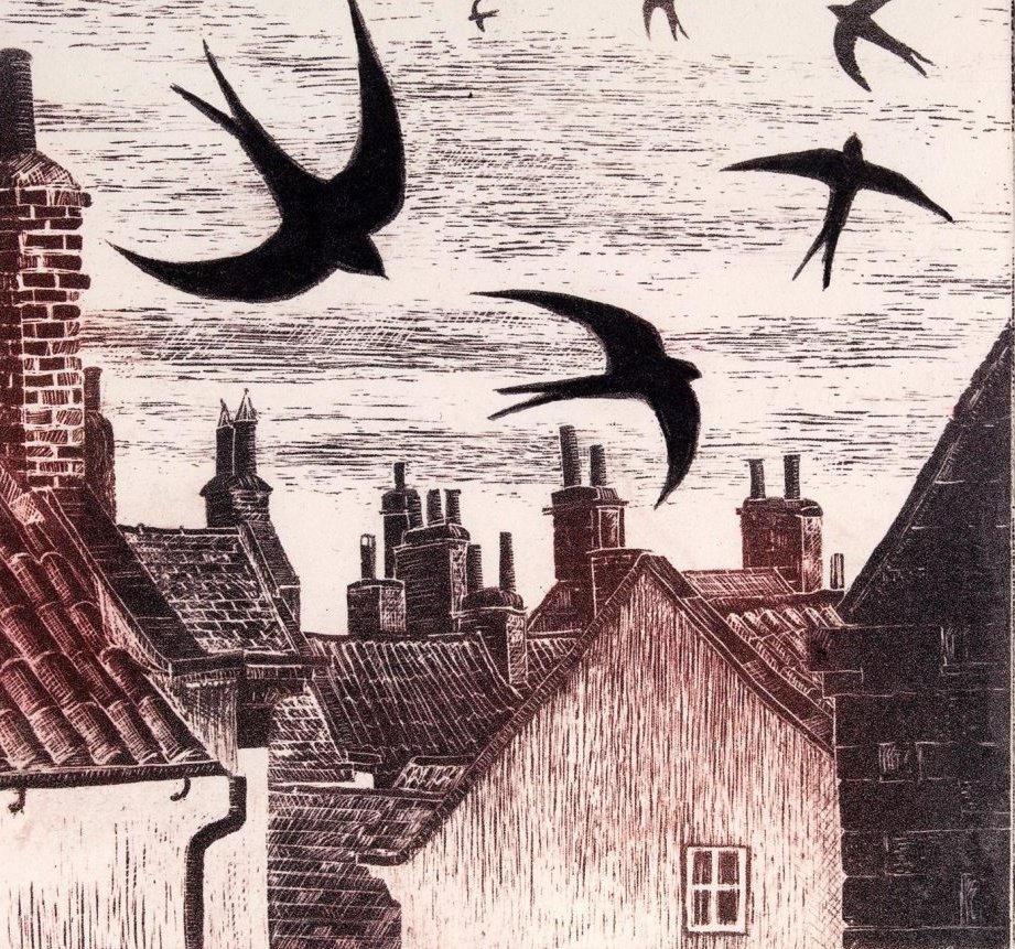 womensart1's tweet image. 'Summer evening swifts' by Pamela Grace, a contemporary artist and printmaker living and working in Galloway, Scotland #WomensArt #June #summer