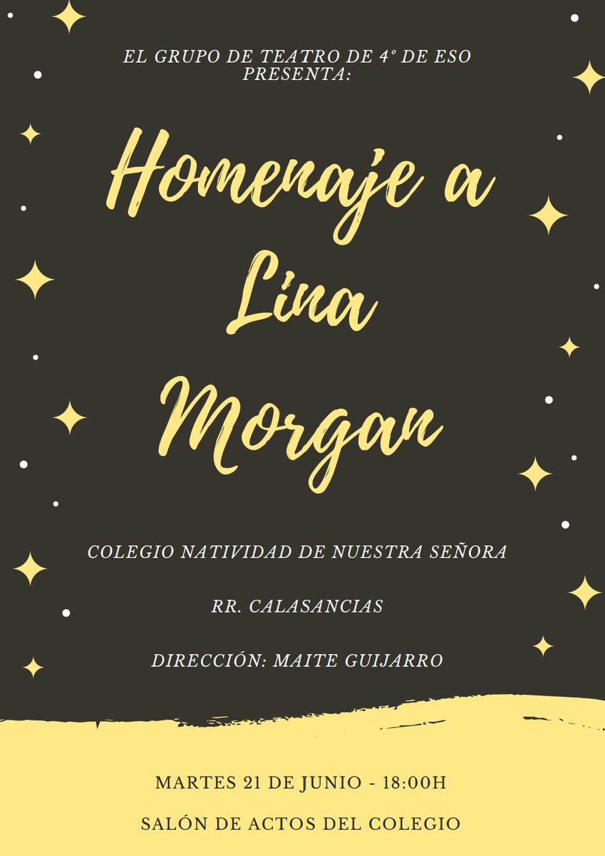 ARTESecm's tweet photo. Después de dos años, en el salón de actos de nuestro Colegio Natividad de Nuestra Señora RR. Calasancias @calasnatividad de @ecatolicmadrid, representan la obra
"Homenaje a Lina Morgan". Preparada por alumnos y profesora de asignatura teatro de 4º ESO Enhorabuena por el trabajo! https://t.co/k4XX7nRtRG