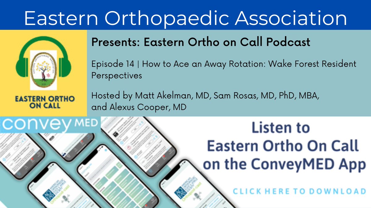 Wake Forest Residents Drs. Matt Akelman, Sam Rosas, and Alexus Cooper provide valuable insight with their list of “Top 5 Things To Do” and “Top 5 Things Not To Do” to be successful in away rotations. bit.ly/3fon7Bj
<a href="/ConveyMed/">ConveyMed Podcast App: Mobile Medical Education</a> <a href="/samurosas/">Sam Rosas</a> <a href="/alexusmcooper/">Alexus M. Cooper, MD</a> <a href="/WakeOrthoRes/">Wake Forest Orthopaedic Surgery Residency</a>