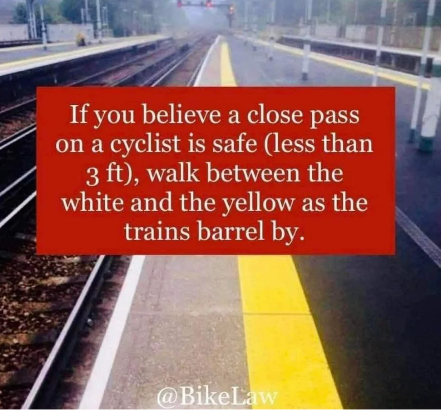Friendly reminder to give people #cycling enough space. Same goes for other vulnerable road user of course. Let's be careful around people #walking, #cycling, #wheeling, #horseriding, or whatever else somebody might be using to get around.