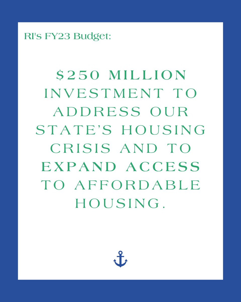 JoeShekarchi's tweet photo. RI's FY23 Budget:

A $250 million dollar investment to address our state’s housing crisis and to expand access to affordable housing. 

#EndtheHousingCrisis #BringingPeopleTogethertoGetThingsDone #RIbudget #FY23budgetRI https://t.co/6ijviEpEmv