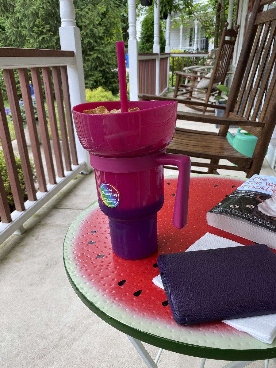 Enjoying the 1st day of summer vacation by sitting on the porch, reading a good book, and enjoying a snack with my Snack-n-Sip from CJ &amp; Harleigh!
