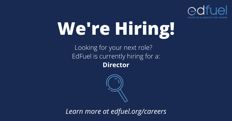 EdFuelOrg's tweet photo. We're currently hiring for a Director and working hard to build a diverse and talented pool. Working at EdFuel you can expect flexibility, autonomy, sustainability, and smart, values-driven teammates! Join us! Check out the job description at https://t.co/uhVVbtICnt https://t.co/pwZila3MPQ