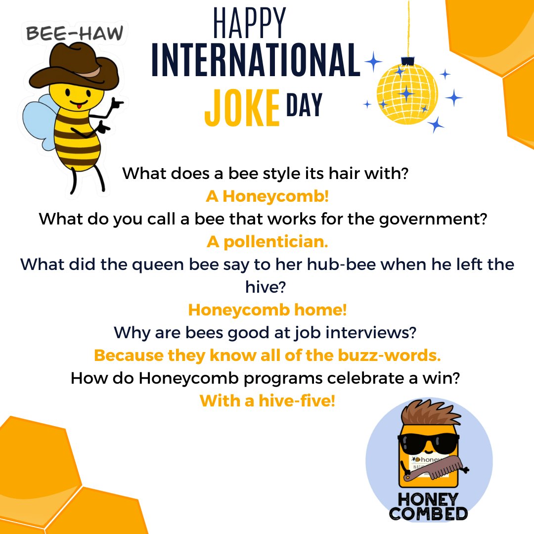 As luck would hive it, today is
#InternationalJokeDay and we definitely couldn't
bee-cool about it! We'll be buzzin' all day and wanted to
share some bee-autiful puns with you.😉 
--
#youthphilanthropy #philanthropy #jewish #jewishphilanthropy