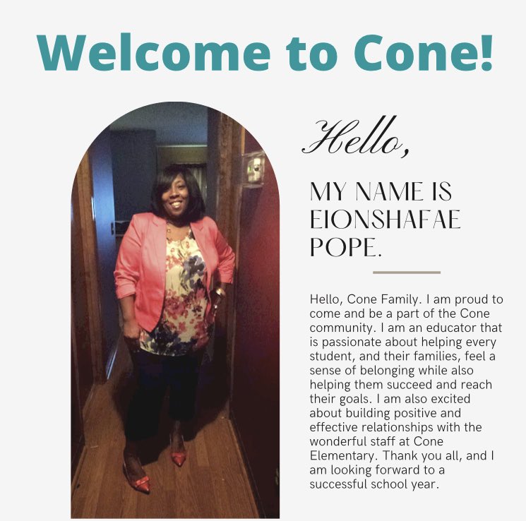 Join us in welcoming Ms. Pope to our @ConeCougars family! #itstartswithme🐾