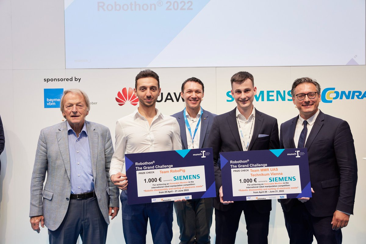 automaticafair's tweet photo. Here they are, the winners of the Robothon® Award 2022. 🤩 Congratulations, well done!
➡️Team CARI
➡️Team Singularitas
➡️Team Robo TechX
➡️Team MMR UAS Technikum Vienna
➡️Team RoboPig
#automatica #robotics #award https://t.co/iYNzgW7BLX