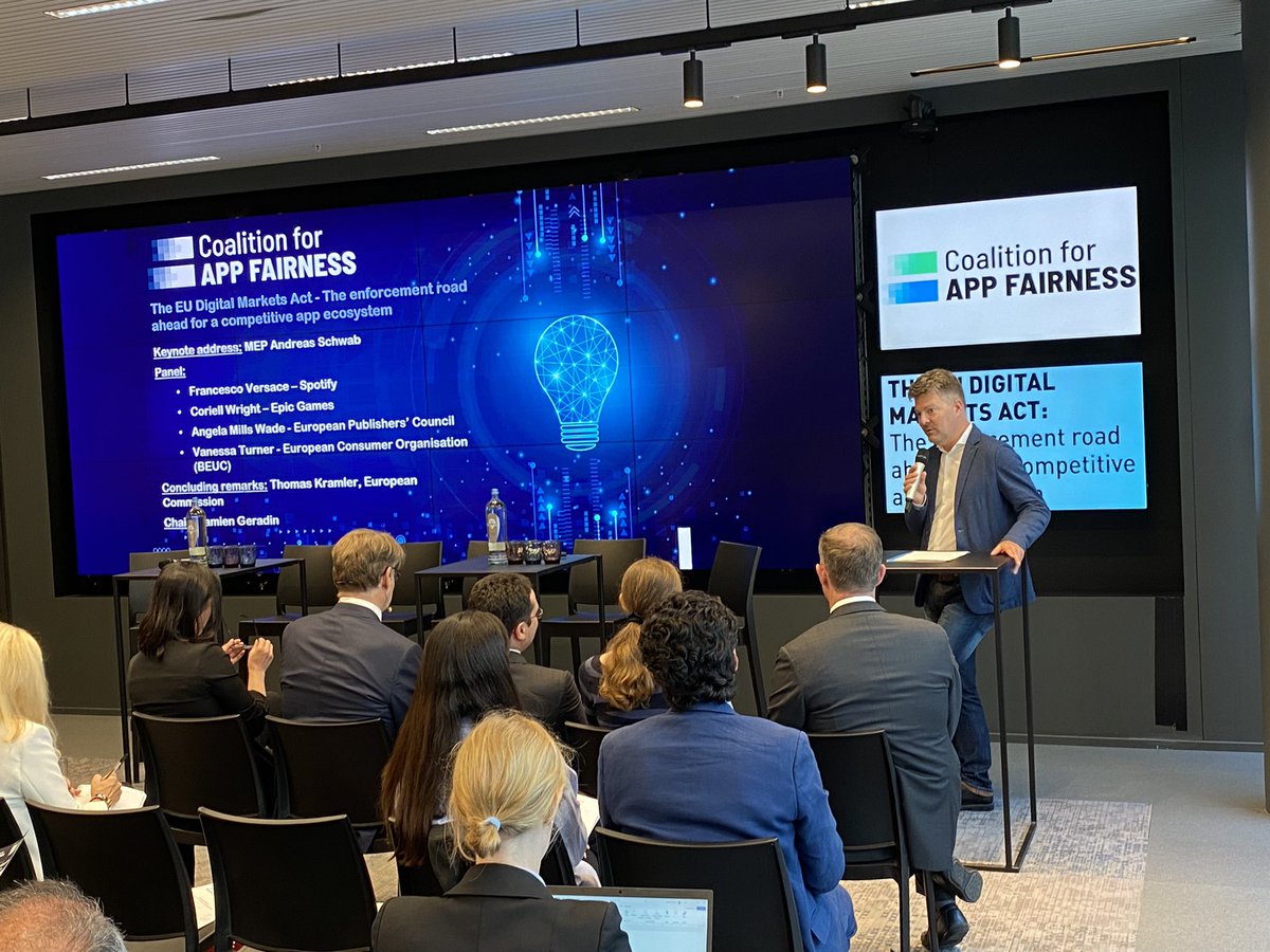 appfairness's tweet photo. “The #DMA has been seen as a need by all of my colleagues in the @EP_SingleMarket for the digital market to be serious again” states the key note speaker of the evening. 

Well said Mr. @Andreas_Schwab ! 

#DMAEvent https://t.co/l4SyxibvOG