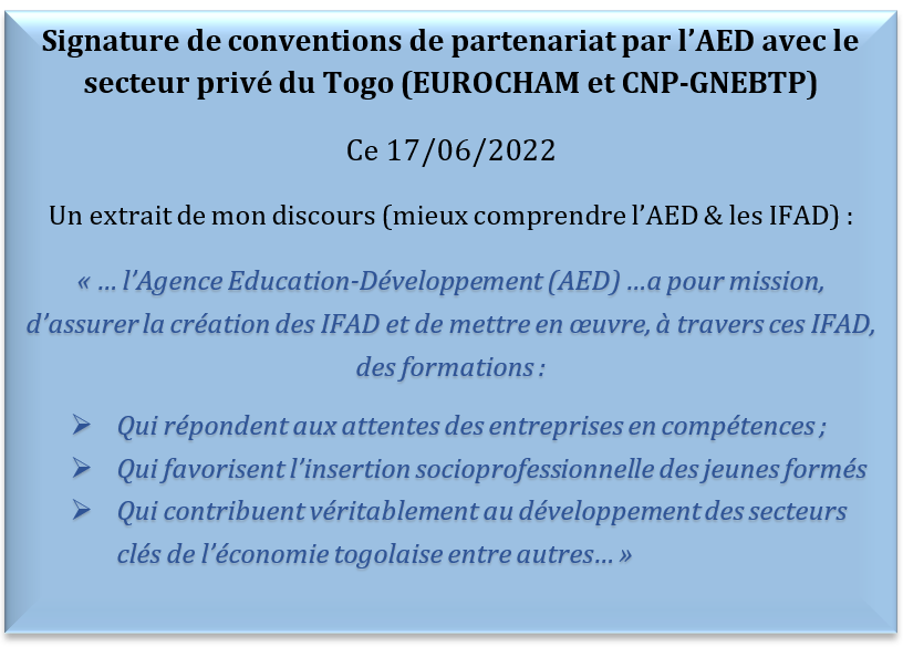 Commi_NASSINI's tweet photo. Quelle est la mission de l'#AED (Agence Education-Développement) créée par @FEGnassingbe confromément à son ambition pr la jeunesse togolaise? La réponse ds un extrait de l'un de mes discours. @bollore_togo, #Autoemploi, #PourleTogo, @PresidenceTg, @PrimatureTogo. https://t.co/mvL7fK0AyB