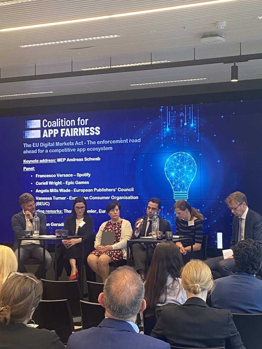 "We don't see why a B2C relationship should be mediated by a gatekeeper who exerts 30% tax on app developers. Hopefully #DMA will fix this," says <a href="/SpotifyEurope/">Spotify Europe</a> <a href="/fra_versace/">Francesco Versace</a> #DMAevent <a href="/appfairness/">Coalition for App Fairness</a>