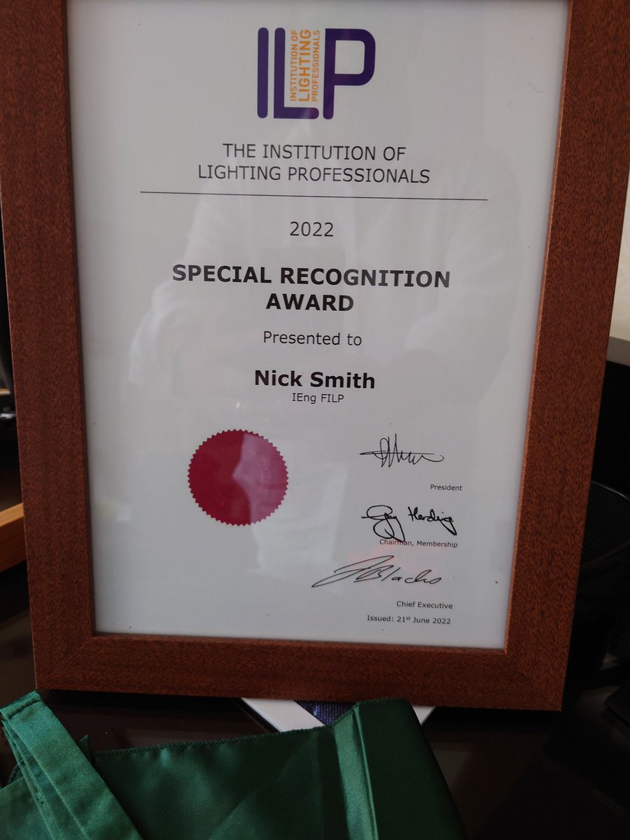 At the ILP summit I was presented with a special recognition award for supporting the industry, developing guidance &amp; Standards and willingness just to share knowledge #Ilpsummit <a href="/the_ilp/">The Institution Of Lighting Professionals</a>
I was shocked when Fiona announced it and immensely proud at the same time.