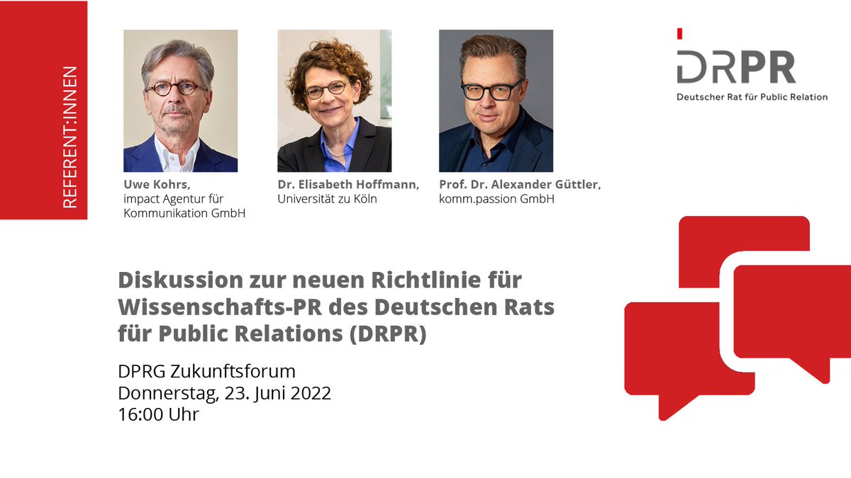 Am Donnerstag stellt der DRPR die neue #Richtlinie zur Wissenschafts-PR erstmalig vor. Wir freuen uns sehr auf die Diskussion über die Relevanz und Notwendigkeit  dieser Richtlinie für die #WissenschaftsKommunikation und laden Sie herzlich dazu ein. us02web.zoom.us/webinar/regist…