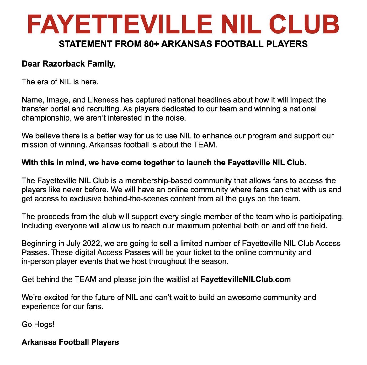 A message to the best fans in the country. #WPS

<a href="/FayettevilleNIL/">Fayetteville NIL Club 🐗</a>