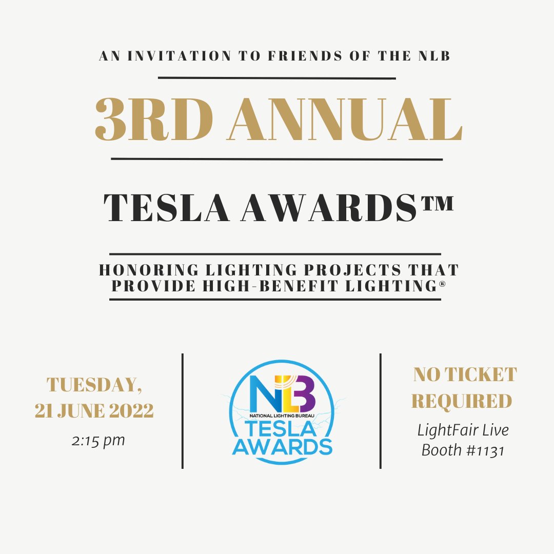 LightingBureau's tweet photo. Please join us at 2:15 pm as we present the 2022 Tesla Awards in Booth 1131 at LightFair Live.
#lightingnews #lightingawards #teslaawards #providinglightingexcellence #lightfair2022 https://t.co/N9xQ9VdtRL