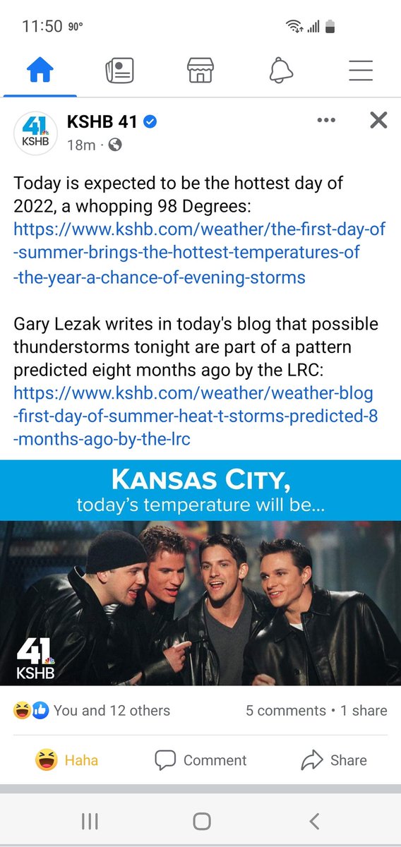 kernanne's tweet photo. @JeffTimmons The weather guys in Kansas City are funny today. 😀 https://t.co/9XxHe3scUi