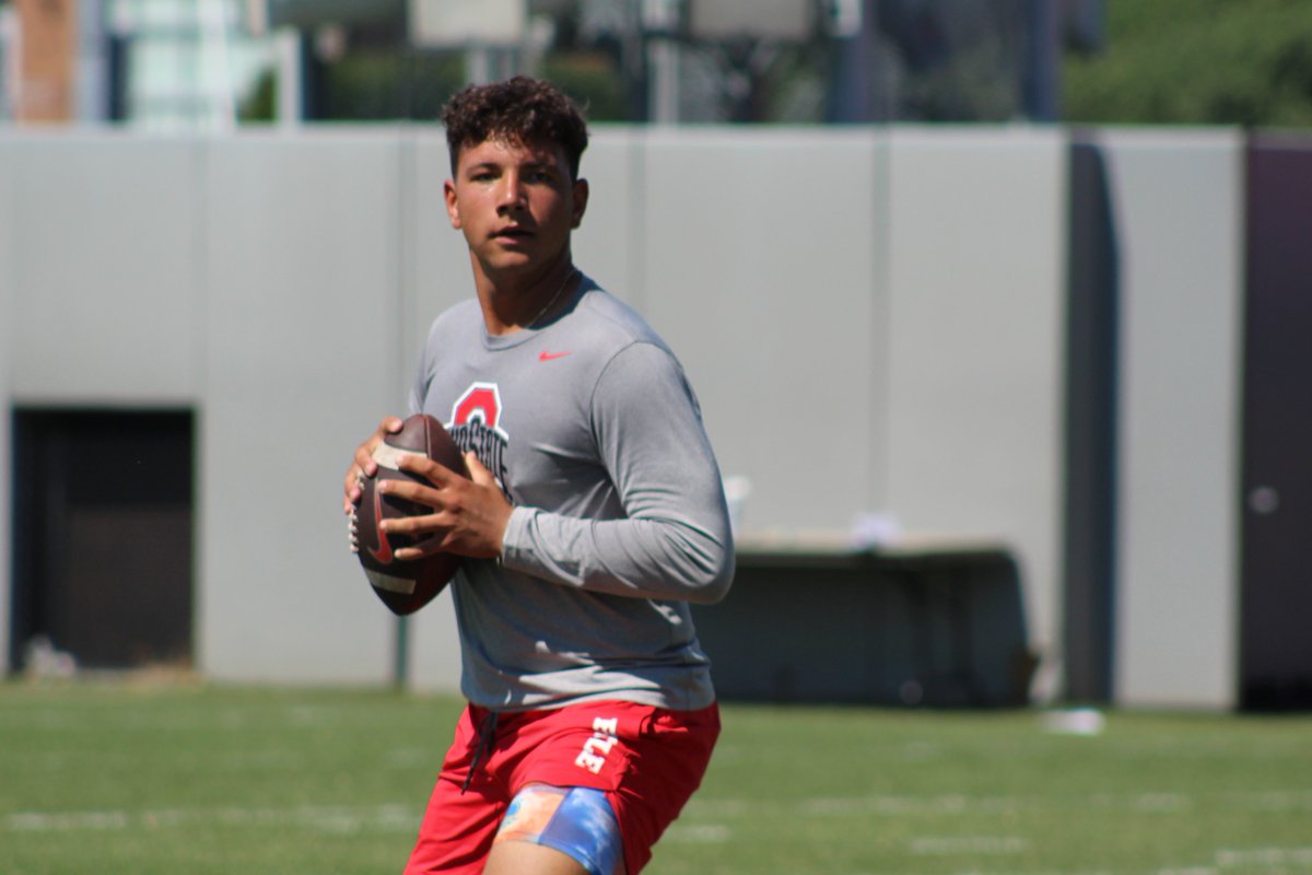 chaseabrown__'s tweet photo. 2024 Ohio State quarterback commit Dylan Raiola (@RaiolaDylan) worked out at the Woody Hayes Athletic Center this morning.

Ohio State quarterbacks coach Corey Dennis put Dylan and his brother, Dayton, through agility and footwork drills. https://t.co/do7VPqGDaR