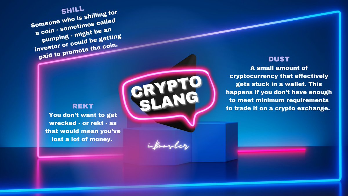 iBoosterMktg's tweet photo. Do you know these 3 terms used in the #cryptoworld ? 👇🧐

👉 #dust 

👉 #shill (negative connotation)

👉 #REKT 

Write your favorite #Crypto slang in the comments!

#iBooster #CryptoCommunity #CryptoNews #blockchain #NFTCommunitys #Metaverse #MetaverseNFT https://t.co/zis64hmlPm