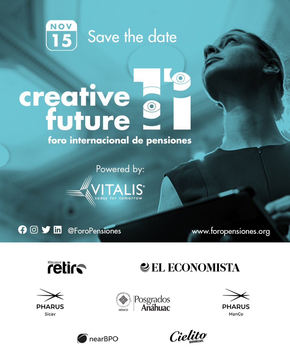 La 11ª edición del Foro Internacional de Pensiones, ha llegado.

¡Aparta la fecha!
15 de noviembre, 2022
Regístrate aquí
foropensiones.org

11 Foro Internacional de Pensiones
Creative Future