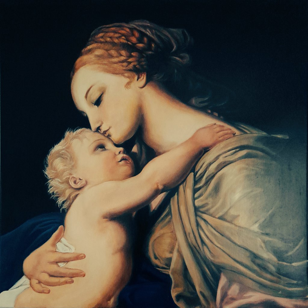 mfpaintings's tweet photo. Bardzo lubię ten obraz. Namalowałam go kilka lat temu wg Pompeo Batoni "Święta Rodzina". Fragment. Olej na płótnie 80x80cm. #artist
#Batoni #Pompeobatoni https://t.co/gIkz8vuExH