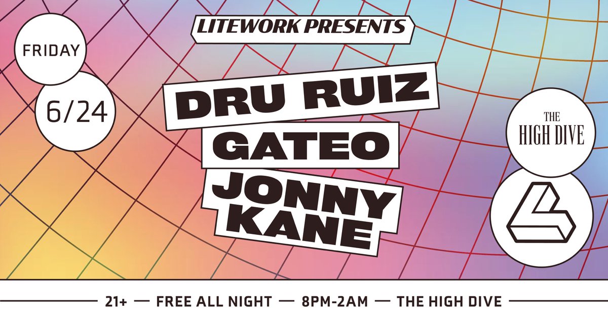 LiteWorkDET's tweet image. THIS FRIDAY!

#DRURUIZ
@GateoMusic 
#JONNYKANE

Taking over the High Dive for some water aerobics this Friday! Too pumped for this stellar lineup. Don’t miss it!!