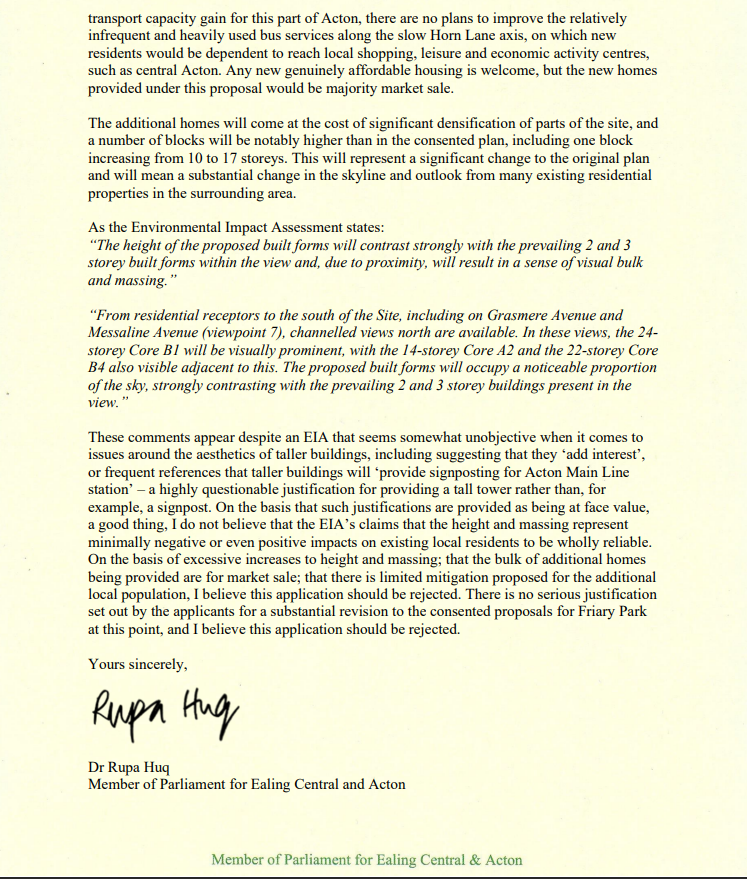 I've written to <a href="/EalingCouncil/">Ealing Council</a> to object to plans to squeeze 238 more homes and another tall block into Friary Park.

Catalyst/Mount Anvil say they need to revise plans because Crossrail has arrived. Pretty sure they knew it was coming when they got planning permission in 2020 🤔