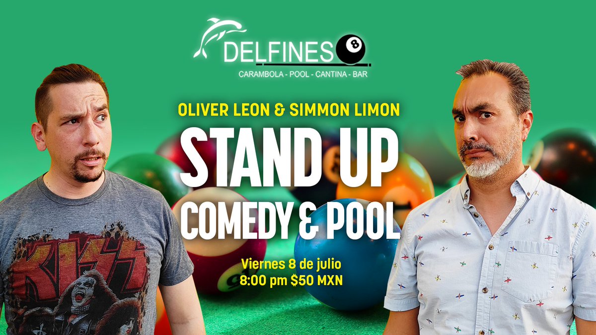 DonBicicleta's tweet photo. 🍻 VEN A REIRTE Y JUGAR BILLAR!!! 🎱

STAND UP COMEDY con @simonlimondice  en Delfines Bar.ow, QUEDATE A JUGAR BILLAR

💥RESERVACIONES + INFO
https://t.co/zxfE0A8YC0

8 de julio 8:00 pm
$50 mxn
José Obregón 475, Choyal, HMO

#standup #comedia  #billar #viernes #risa #hermosillo https://t.co/j4xvUH9zgB