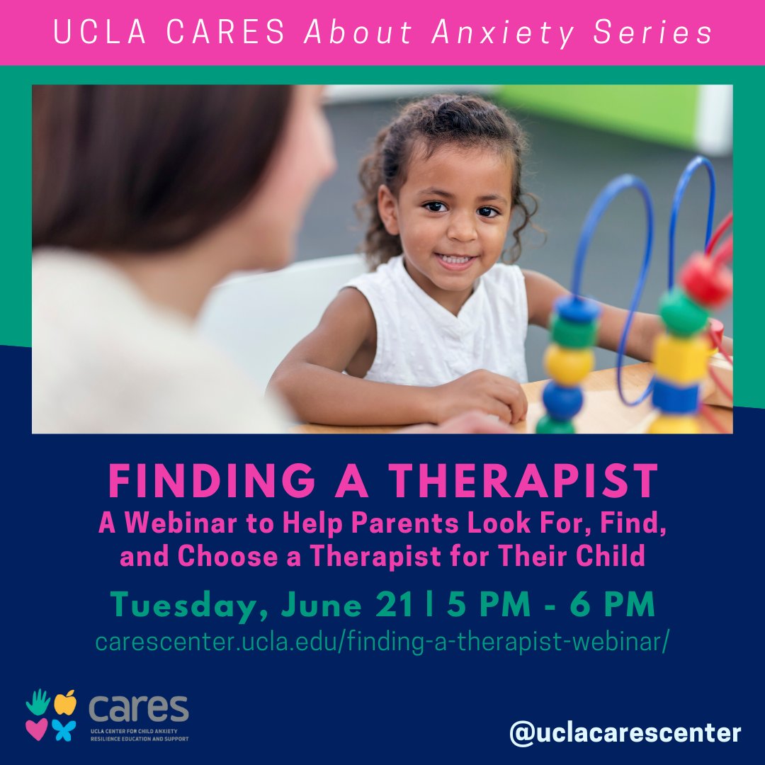 Join us tonight! All the info parents need to start the search for a child therapist.

Free registration: carescenter.ucla.edu/finding-a-ther…