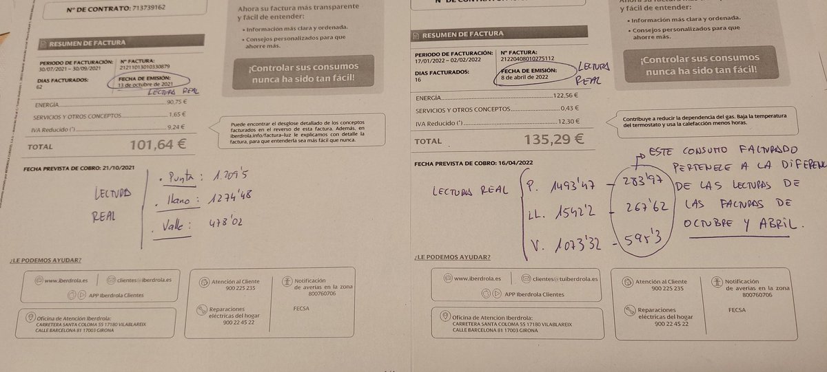 MarcPontCamos's tweet photo. @TuIberdrola Les he hecho esquema clarificador.
Les pido que comprueben que los kw facturados en abril no coinciden con la diferencia entre las lecturas estimadas de febrero y las lecturas reales tomadas en Abril.Hagan esta comprobacion,por favor.En abril facturaron desde octubre.Vean grafico https://t.co/PaKpmMe8A7