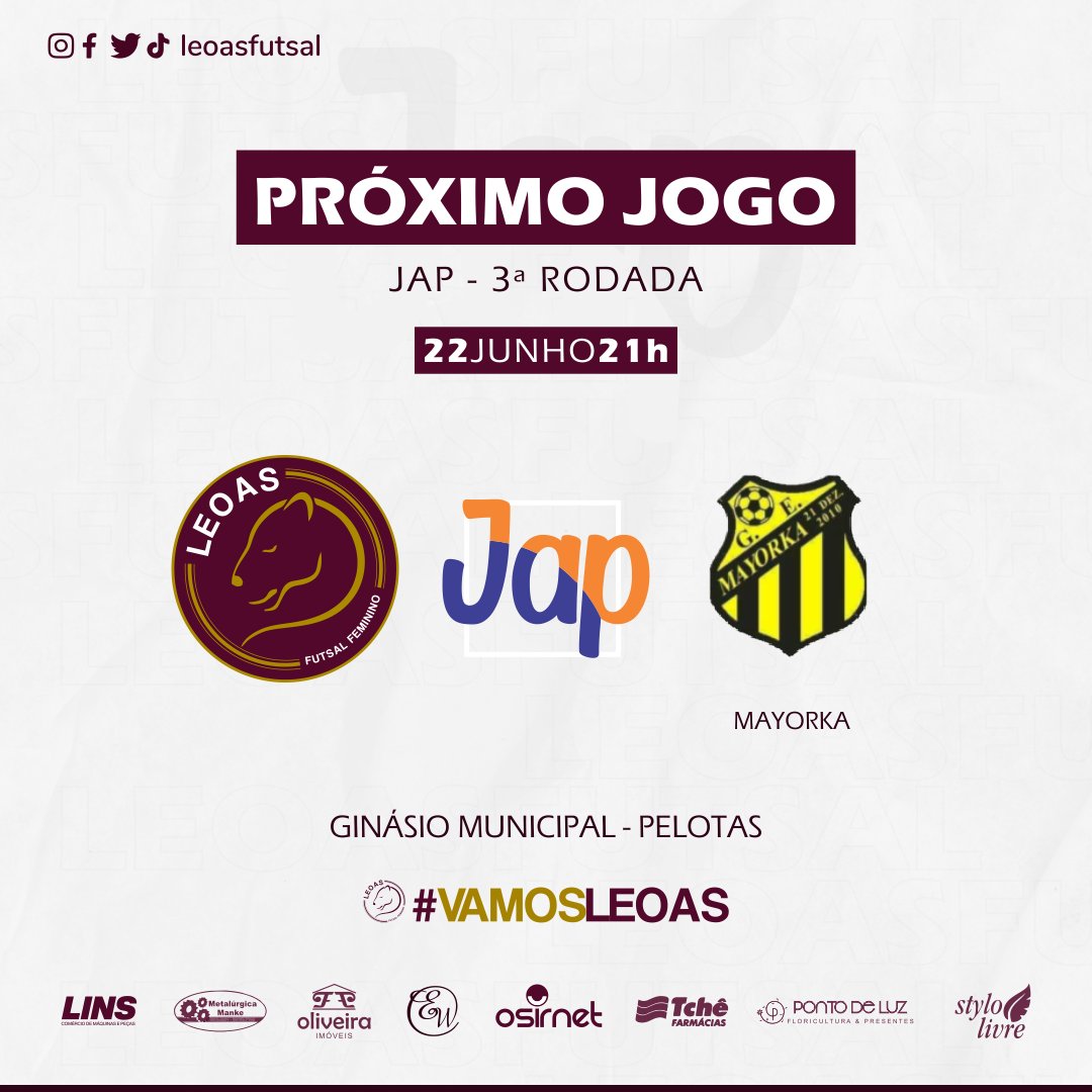 leoasfutsal's tweet photo. Amanhã tem Leoas pela 3ª rodada do JAP | JOGO DECISIVO🔥

Buscando a recuperação no campeonato, a equipe encara o Mayorka de Rio Grande, as 21h no Gin. Municipal de Pelotas. A entrada é livre.

Só a vitória interessa e você está CONVOCADO para #jogarjunto com as Leoas. Vamooooo! https://t.co/Vc8kU29ng4