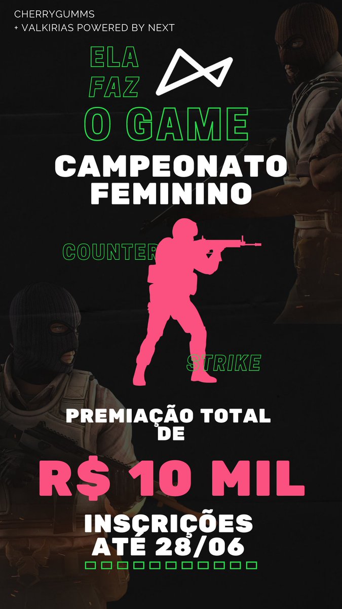 Olá meninas, sou eu de novo e mais uma vez trazendo um Circuito incrível do Ela Faz o Game tendo como premiação 10 mil, e desta vez de CS:GO
Bora participar inscrevendo seu time em: valkiriasbynext.gg/campeonatos/cs…
Se quer participar e não tem time, entre no disc discord.gg/h2tzB6kg