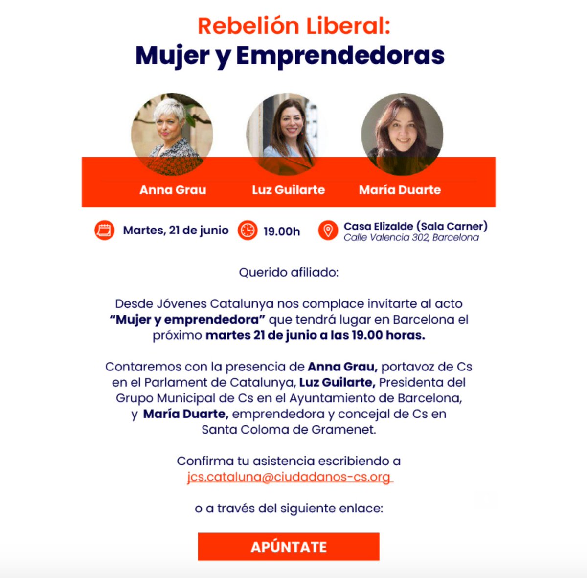 SergiTorresM's tweet photo. 💥 Los @JcsCatalunya seguimos llevando la #RebeliónLiberal por todo el territorio.

🍊 Hoy @annagrauarias, @MLuzGuilarte y @mduarteaparicio nos dan una clase magistral de #FeminismoLiberal.

💪🏽 Seguimos trabajando!! https://t.co/pX3BlT0Mru