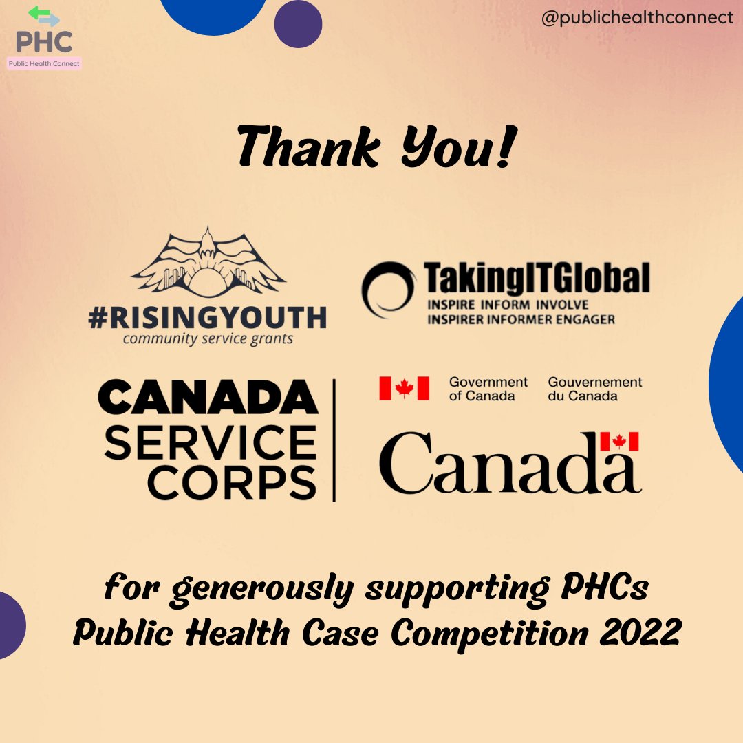 _phconnect's tweet photo. PHC proudly presents the winning teams 👏 of our Public Health Case Competition 2022. 

Thank you @takingitglobal, Government of Canada, and Canada Service Corps for generously supporting our event through the #RisingYouth grant program!

Check out our Instagram for more details! https://t.co/s4RaV53HP5