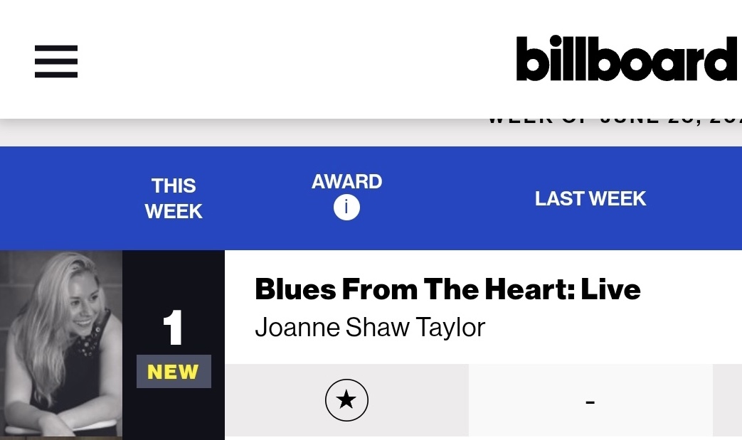 'Blues From The Heart Live' has debuted at #1 on the Billboard Blues Charts! A massive thank you to my US fans who have put me on top of the charts for the second time! Stream or order the album now at: bit.ly/bfthl