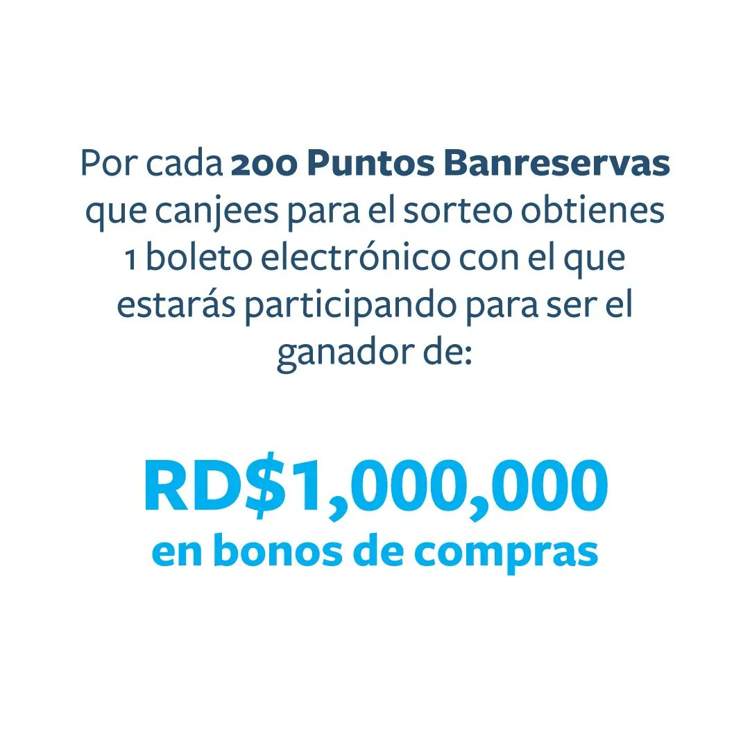 BanreservasRD's tweet photo. Por cada 200 Puntos Banreservas que canjees, obtienes un boleto electrónico con el que participas para ser el ganador de RD$1,000,000 en bonos de compras para renovar tu hogar. https://t.co/bOLK0rLV1C