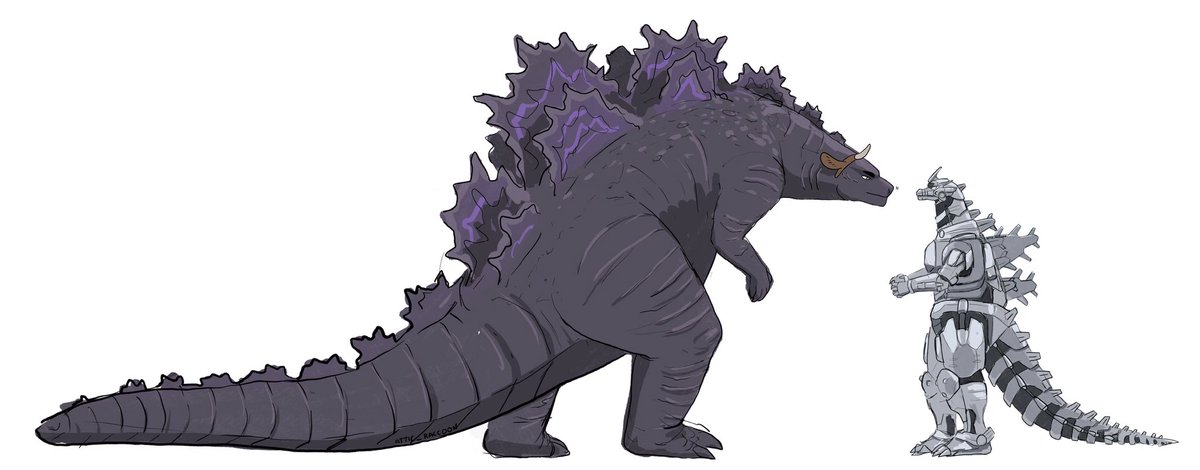 There are a few different versions of mechagodzilla. One of them is called Kiryu (from 2002 and 2003). Of course, I couldn't let such an opportunity slip by in my monsterverse AU. But unfortunately, Godzilla and friends were quite smaller at that time.
Be strong, Wakatsu-san. 