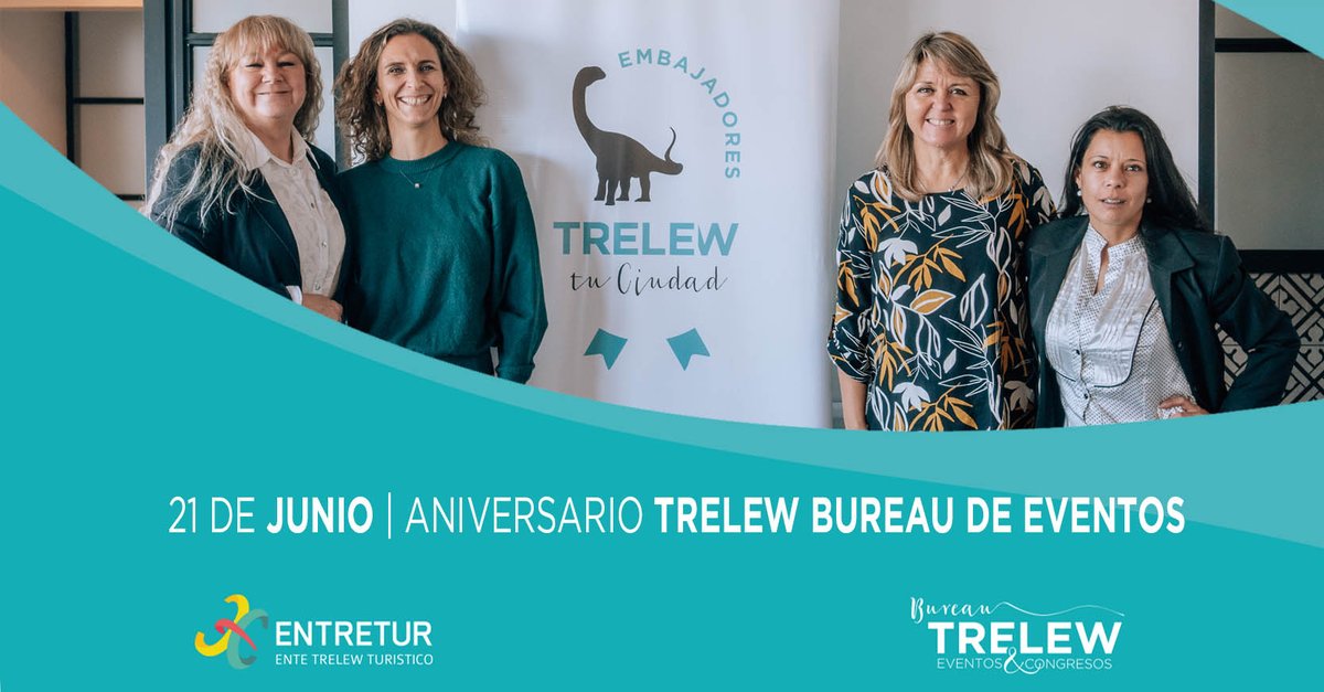 TrelewBureau's tweet photo. 🎉Hoy celebramos un nuevo aniversario de la formalización de nuestro #bureau por ordenanza mpal.
🎂6 años trabajando en conjunto con el sector público y privado de nuestra ciudad, con un objetivo común: posicionar a #Trelew como #SedeDeEventos a nivel nacional e internacional.(+) https://t.co/J9sYDSCsiG