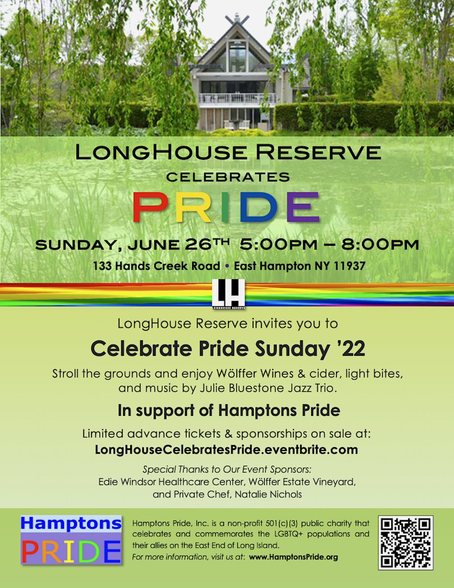 Join us this Sunday, June 26 at 5pm and celebrate PRIDE!  We are proud to host this Pride month event in support of Hamptons Pride, a non-profit that celebrates and commemorates the East End's LGBTQ+ community. Get tickets here: bit.ly/3ObNKJP. #pride #hamptons #party